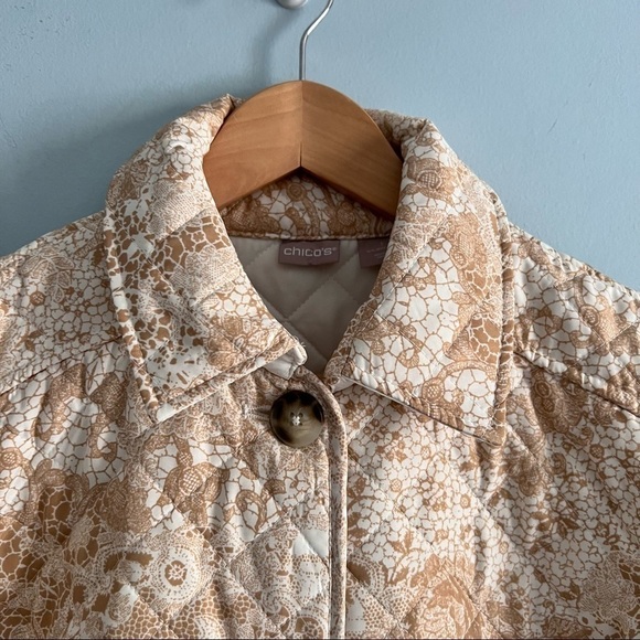 Chico's Lace-Print Quilted Neutral Lightweight Classic Jacket - Picture 3 of 16
